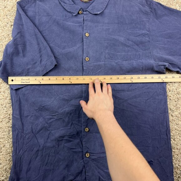 Tommy Bahama ALL SILK Camp Shirt Floral Hawaiian Button Up Large Solid Blue - Picture 5 of 6